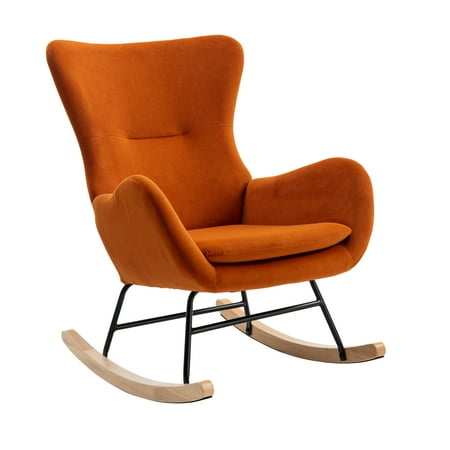 Tzicr Small Rocking Accent Chair with High Backrest and Armrests,Upholstered Baby Rocking Chair for Baby Nursery,Living Room,Bedroom (ORANGE)