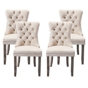 Tzicr Tufted Dining Chairs Set of 4, Upholstered Dining Chairs with Nailhead Back, Nailhead Trim, Velvet Dining Chairs for Kitchen/Bedroom/Dining Room(Beige)