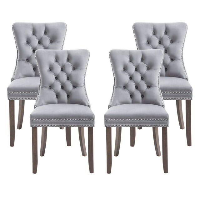 Tzicr Modern Tufted Dining Chair Set of 4, Velvet Upholstery, Nailhead