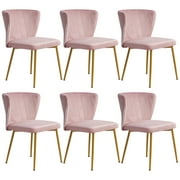 Tzicr Upholstered Dining Chairs Set of 6, Modern Wingback Dining Chairs, Velvet Accent Chair Dining chairs with Golden Metal Legs for Living Dining Room, Bedroom (Pink)