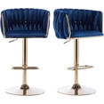 thumbnail image 1 of Tzicr Velvet Bar Stools Set of 2, Luxury Upholstered Bar Chairs with Woven Back & Footrest, Adjustable Counter Height Bar Chairs for Cafe, Pub, Bar Counter (Blue), 1 of 8