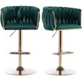 thumbnail image 1 of Tzicr Velvet Bar Stools Set of 2, Luxury Upholstered Bar Chairs with Woven Back & Footrest, Adjustable Counter Height Bar Chairs for Cafe, Pub, Bar Counter (Green), 1 of 8
