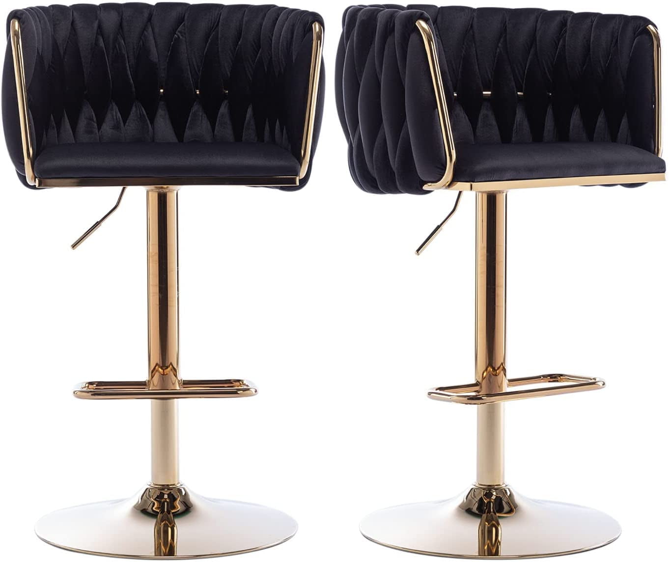 Tzicr Velvet Bar Stools Set of 2, Adjustable Counter Height, Woven Back ...