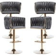 thumbnail image 1 of Tzicr Velvet Bar Stools Set of 4, Luxury Upholstered Bar Chairs with Woven Back & Footrest, Adjustable Counter Height Bar Chairs for Cafe, Pub, Bar Counter (Grey), 1 of 7