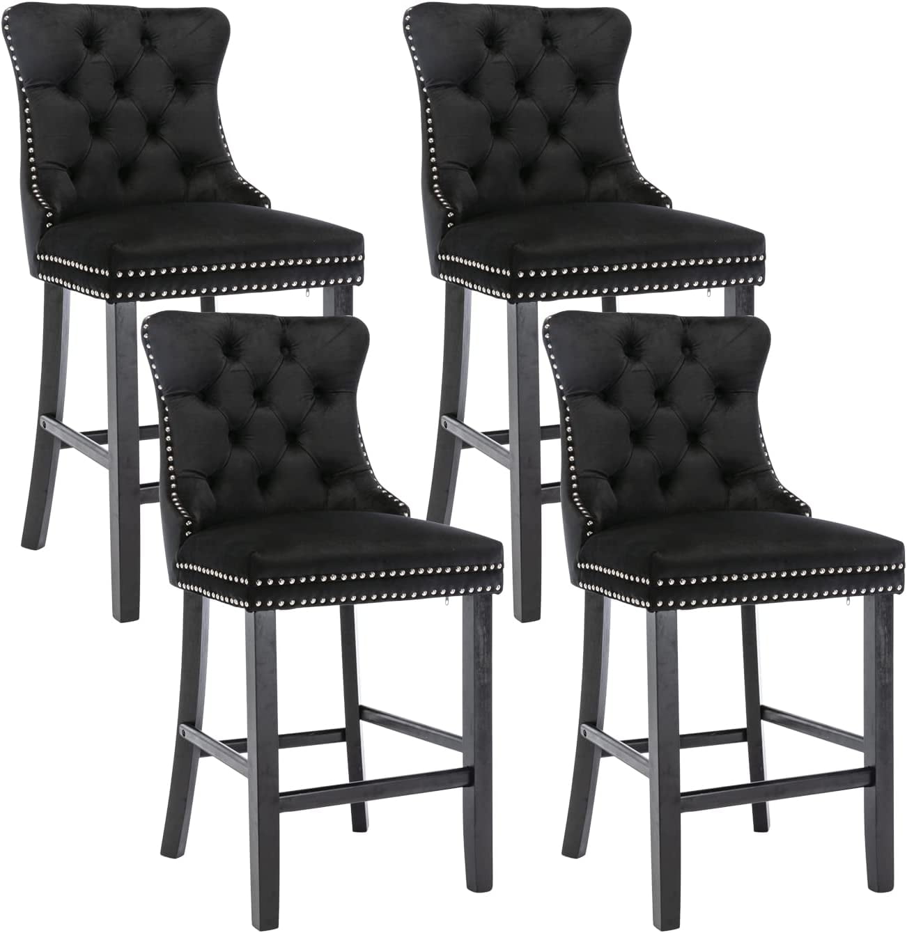 "Tzicr Velvet Bar Stools, Set of 4, 27"" Counter Height, Button Decor