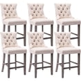 thumbnail image 1 of Tzicr Velvet Counter Height Bar Stools Set of 6, 27" Counter Height Bar Chairs with Button Decor, Nailhead Trim, Solid Wooden Legs, Upholstered Bar Stools for Kitchen, Cafe, Pub (BEIGE), 1 of 6