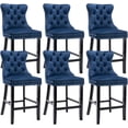 thumbnail image 1 of Tzicr Velvet Counter Height Bar Stools Set of 6, 27" Counter Height Bar Chairs with Button Decor, Nailhead Trim, Solid Wooden Legs, Upholstered Bar Stools for Kitchen, Cafe, Pub (BLUE), 1 of 6