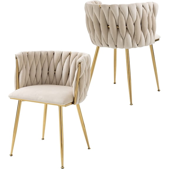 Ergonomic Velvet Dining Chairs, Set of 2, Modern Upholstered with Gold Metal Legs, Tufted for Living Room, Bedroom