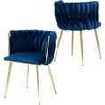 thumbnail image 1 of Tzicr Velvet Dining Chairs Set of 2, Modern Woven Upholstered Dining Chairs with Gold Metal Legs,Luxury Tufted Dining Chairs for Living Room, Bedroom, Kitchen (Blue), 1 of 6