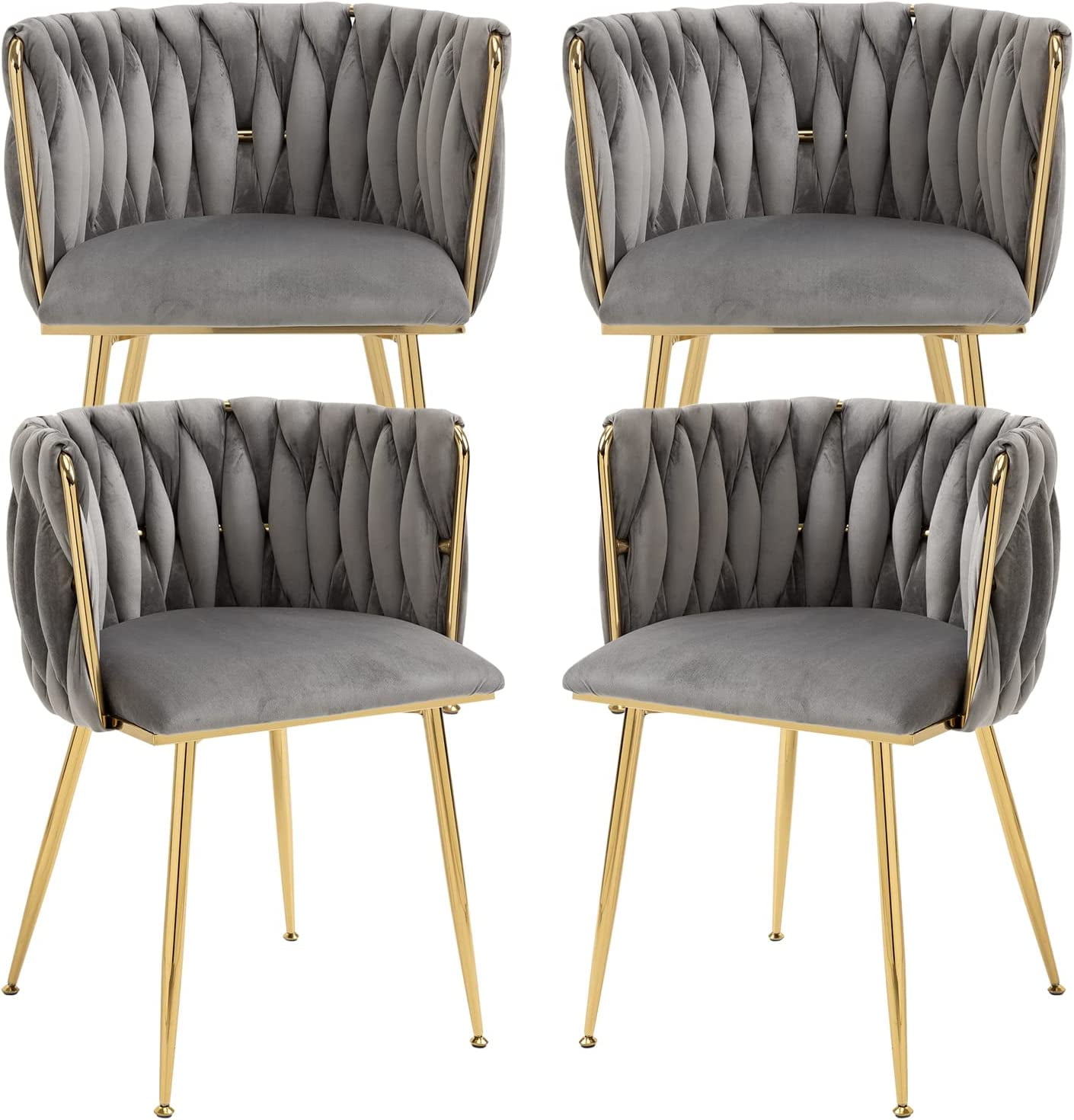 Tzicr Set of 4 Velvet Tufted Dining Chairs with Gold Legs, Modern