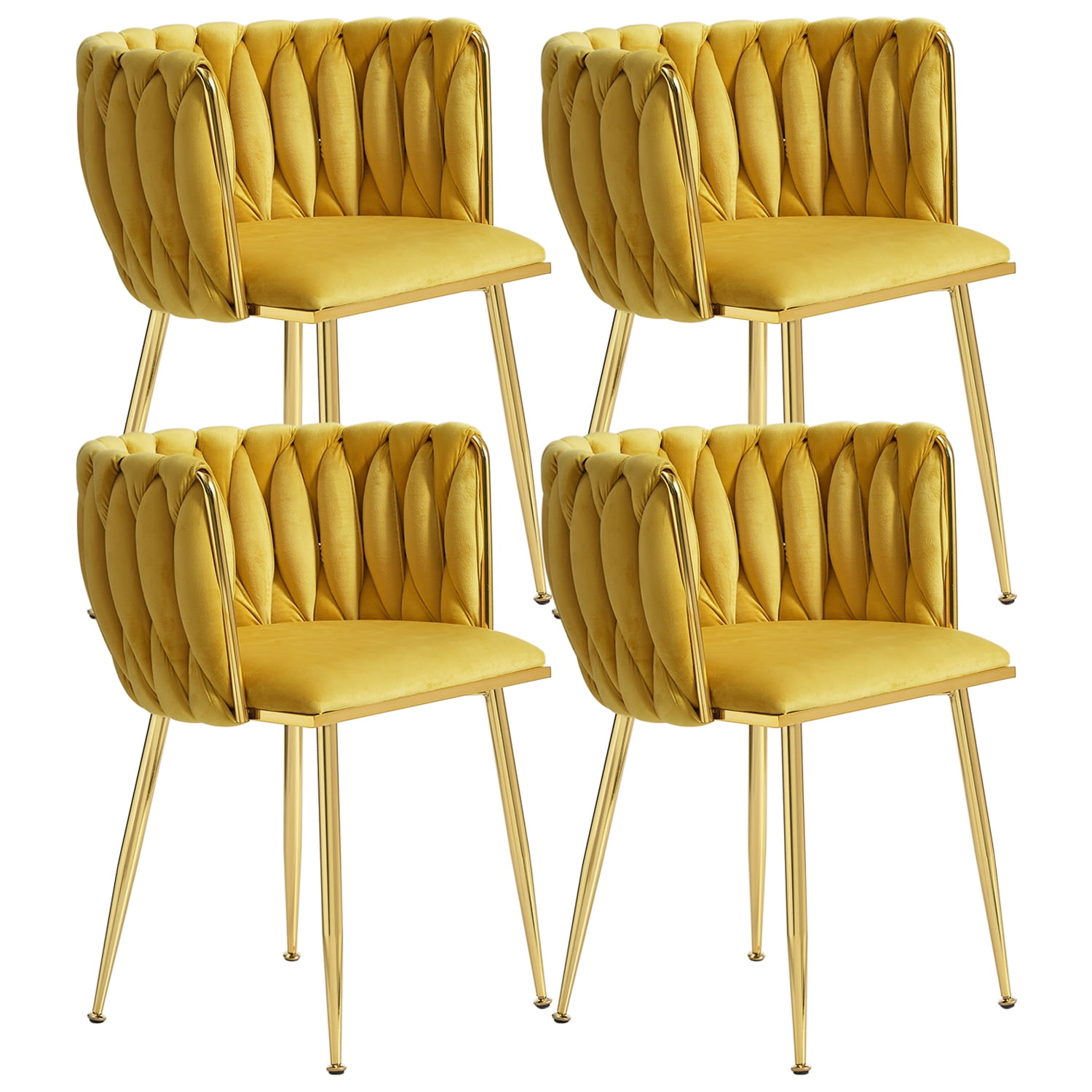 Tzicr 4 Velvet Dining Chairs, Gold Legs, Tufted Upholstery, for Living