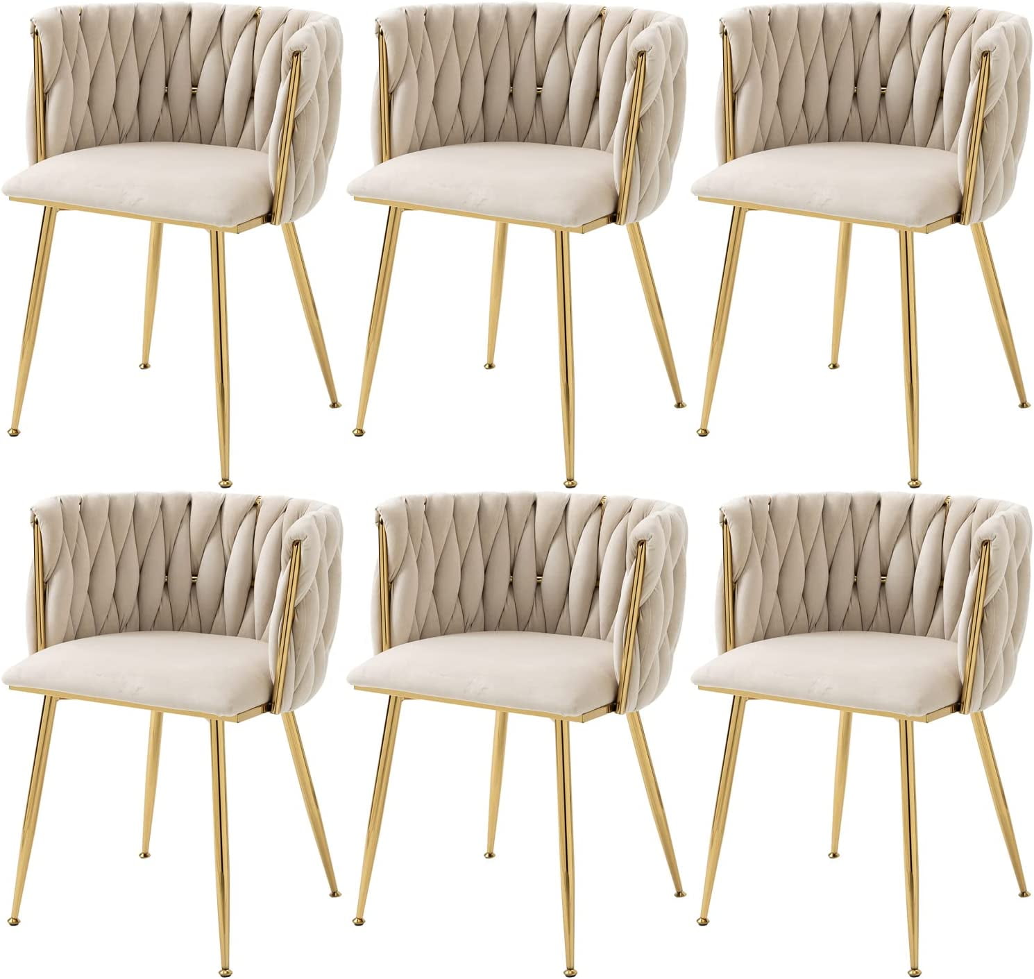 Tzicr Velvet Tufted Dining Side Chairs, Beige (Set of 6)