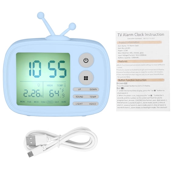 Tzilke Retro Creative Smart Night Light Alarm Clock, Blue Electronic Desk/Table Bedside Clock