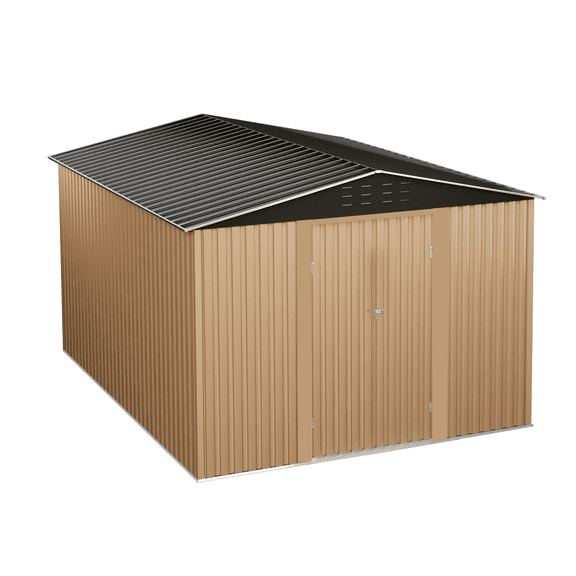 Tzou 10x10FT Metal Garden Shed w/Lockable Doors & Sloped Roof – Reinforced Galvanized Steel Tool/Bike Storage for Backyard, Patio, Poolside (Weather-Resistant)