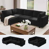 Tzou 134" L-Shaped Modular Sectional Sofa - 4-Seat Cloud Couch with Ottoman, High-Density Sponge Cushions & Velvet Upholstery, No-Assembly Required, Modern Apartment Living Room Sofa