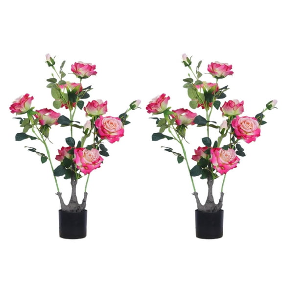 Tzou 2 Pack Artificial Peony Flower Trees - 27" Faux Peony Plants in Pots, Realistic Silk Peony Blooms with Green Leaves for Indoor/Outdoor Decor
