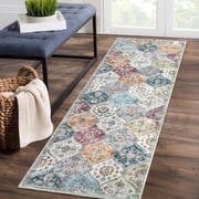 Tzou 2 x 6 Moroccan Trellis Runner Rugs, Soft Washable Accent Carpet with Non-Slip Backing for Bathroom Hallway Kitchen EntrywayMultiColor