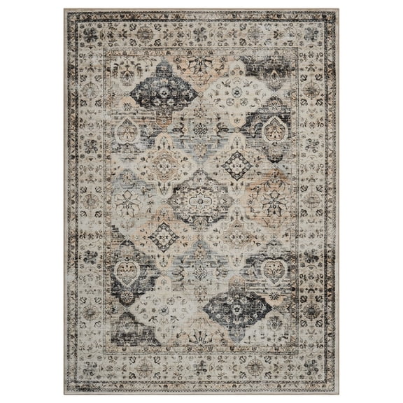 Tzou 2' x 6' Vintage Floral Machine Washable Runnner Rug w/Non-Slip Backing, Low-Pile Foldable Carpet for Living Room, Kitchen, Bedroom, Soft, Pet-Friendly & Fade-Resistant