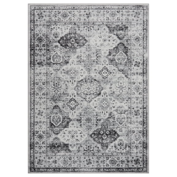 Tzou 2' x 6' Vintage Floral Machine Washable Runnner Rug w/Non-Slip Backing, Low-Pile Foldable Carpet for Living Room, Kitchen, Bedroom, Soft, Pet-Friendly & Fade-Resistant