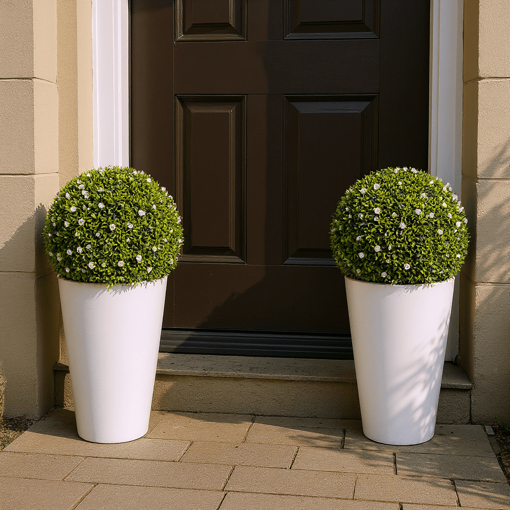 Tzou 2Pcs Artificial Boxwood Topiary Ball with Flowers, 16.5" Faux Hanging Greenery Ball for Outdoor Planters, Porch, Balcony, Home Decor