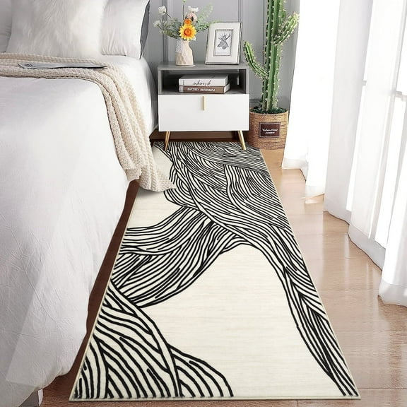 Tzou 2x6 Non-Shedding Washable Runner Rugs for Kitchen, Nonslip Contemporary Striped Carpet for Entryway Living Room, Black/White