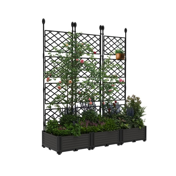 Tzou 3-Piece Trellis Planter Set - 63" H Raised Garden Bed w/Privacy Screens | Stackable Planters for Climbing Plants | Outdoor Patio & Balcony Privacy Screen (Black)