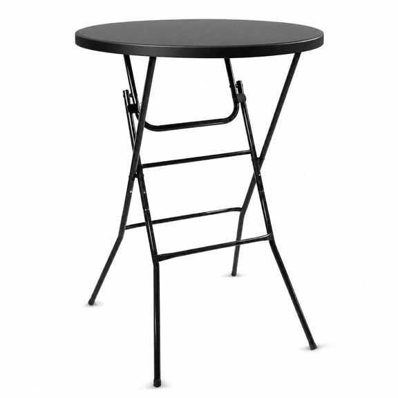 Tzou 32-Inch Folding Round Cocktail Table, 43-Inch H Portable Bar Height Folding Table with Removable Legs, HDPE Top, 200 LBS, Tool-Free Assembly for Parties & Events(Black)