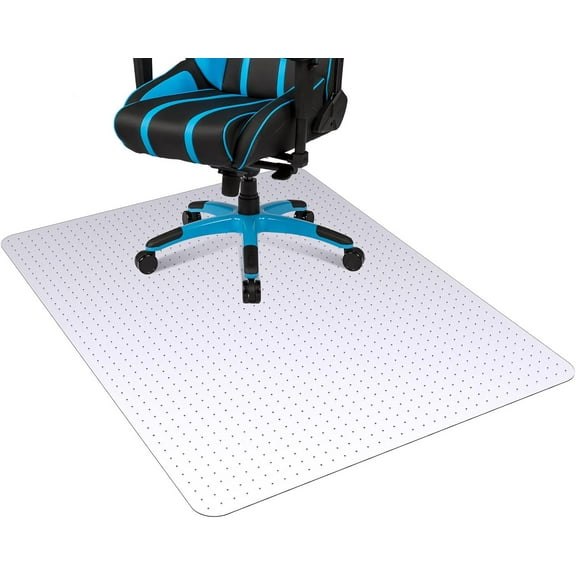 Tzou 45"x53" Heavy-Duty Chair Mat for Carpet - Non-Curl PET Floor Protector w/Anti-Slip Spikes | Shatterproof Desk Mat for Hard Floors & Medium-Pile Carpets (Clear)