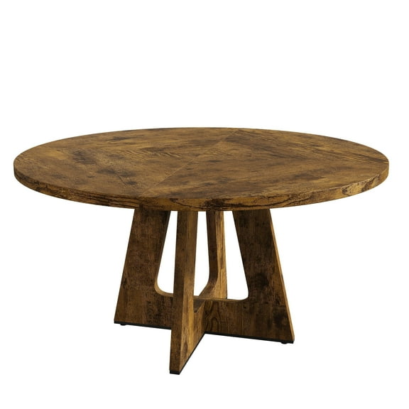 Tzou 47" Round Farmhouse Dining Table for 4-6 - Rustic Brown Pedestal Base Kitchen Table, 300 Lb Capacity, Adjustable Anti-Slip Feet, Easy Assembly (Chairs NOT Included)