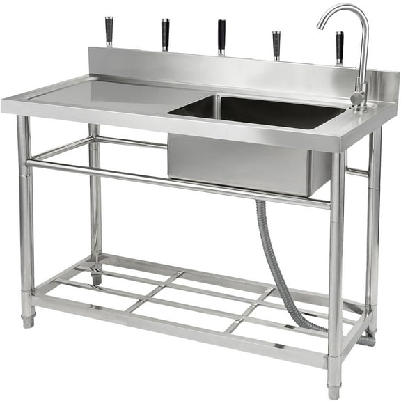 Tzou 47x20 Inch Stainless Steel Utility Sink w/Faucet, Storage Shelf & Adjustable Legs for Kitchen, Laundry Room