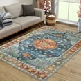 thumbnail image 1 of Tzou 5'x7' Persian Area Rug Soft Doormat for Bedroom Anti-Slip Washable Floor Carpet for Living Room Dining Room, Teal/Navy, 1 of 7