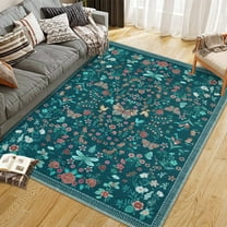 Tzou 5x7ft Floral Modern Print Area Rugs - Non-Slip Indoor Low Pile Area Rug, Machine Washable Carpet for Living Room Home Office