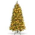 thumbnail image 1 of Tzou 6ft Slim Prelit Pencil Christmas Tree - 250 Warm White Lights, Auto-Expanding Hinges w/ Pine Cones & Holly Berries, Space-Saving PE/PVC Tree for Small Spaces, Office, Porch, 1 of 8