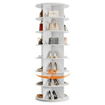 Tzou 7 Tier Rotating Shoe Rack Tower, Modern White Spinning Shoe Storage Organizer Holds 28 Pairs of Shoes, Vertical Freestanding Handbag Display Shelf for Closet Entryway