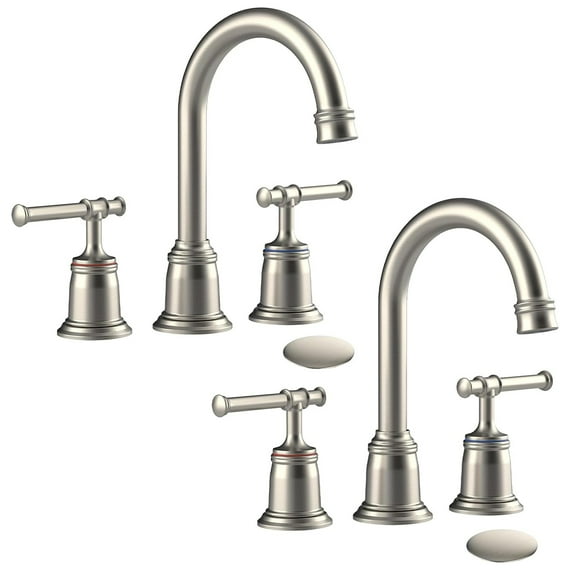 Tzou 8-inch Bathroom faucets for Sink 3 Holes, 2 Packs, Brushed Nickel