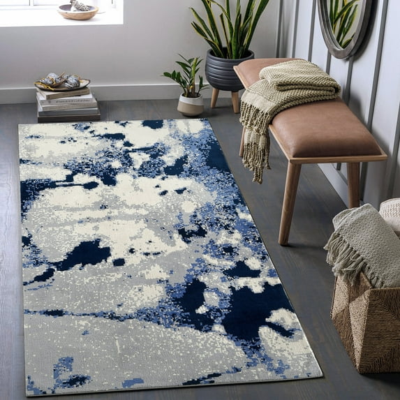 Tzou Abstract Area Rug 5' x 8', Watercolor Floor Mat for Living Room Bedroom, Anti-Slip, Abysmal Sea