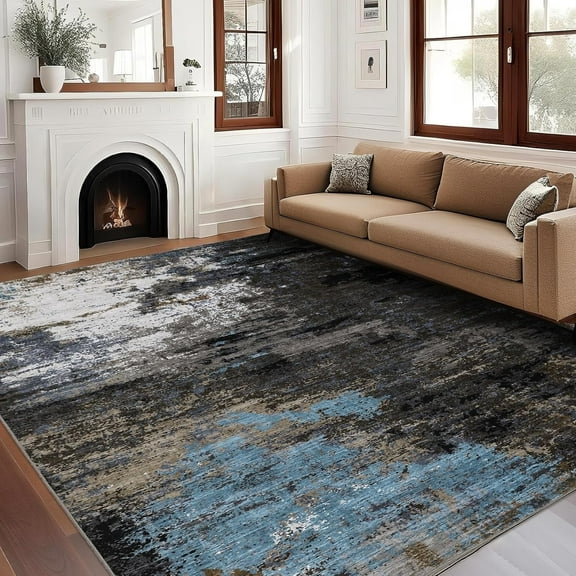 Tzou Abstract Area Rug 6' x 9' Ultra-Soft Machine Washable Contemporary Carpet for Living Room, Dining Room & Bedroom, Non-Slip, Non-Shedding Large Floor Cover