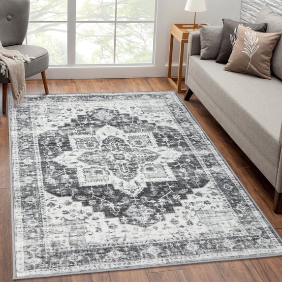 Tzou Area Rug 3x5 Vintage Retro Rug Indoor Door Mat Non Slip Carpet for Living Room Bedroom, Grey
