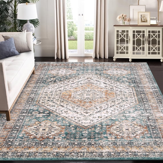 Tzou Area Rug 5x7 Vintage Retro Rug Indoor Door Mat Non Slip Carpet for Living Room Bedroom, Green