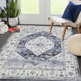 thumbnail image 1 of Tzou Area Rug 6x9 Washable Low-Pile Vintage Carpet for Living Room, Non-Slip Backing Non-Shedding Indoor Floor Mat for Dining Room, Navy, 1 of 7