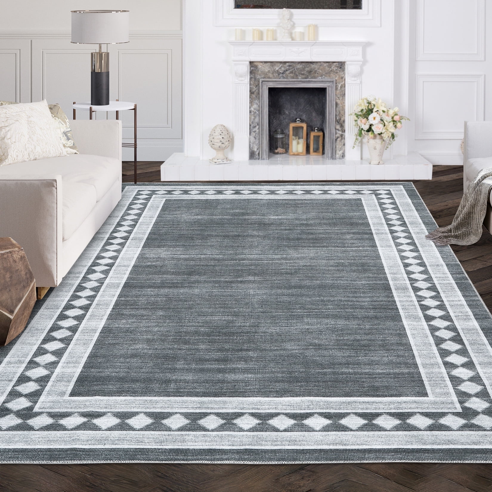 Tzou Area Rug 6x9 for Bedroom Contemporary Grey Geometric Door Mat Anti ...