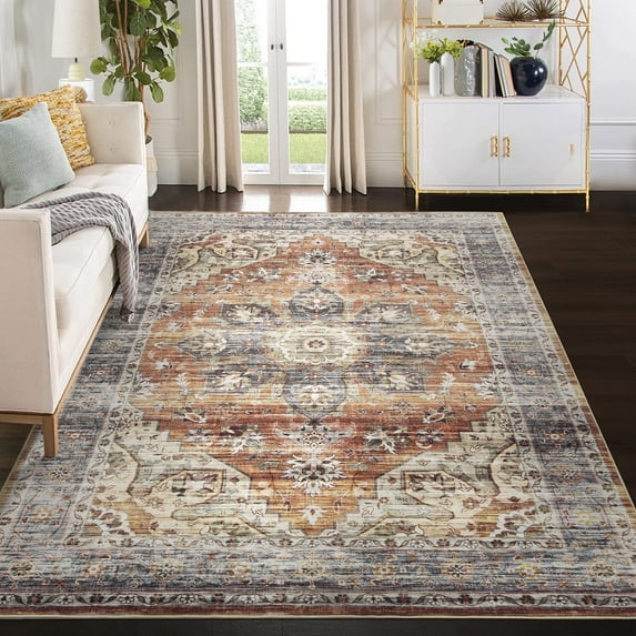 Tzou Area Rug 9x12 Vintage Retro Rug Indoor Door Mat Non Slip Carpet for Living Room Bedroom, Bronze