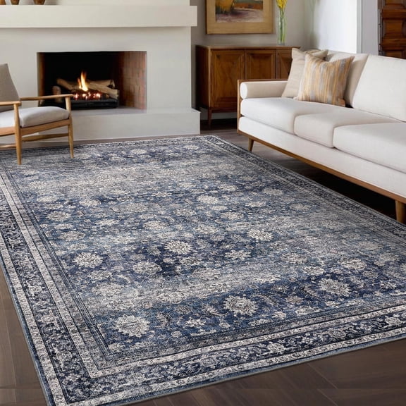 Tzou Area Rugs, Non-Shedding Vintage Printed Accent Rugs, Non-Slip Farmhouse Distressed Indoor Floor Carpet, Machine Washable Low Pile Carpet for Kitchen, Bedroom, Living Room