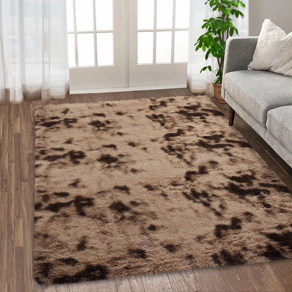 Tzou Area Rugs for Living Room, Super Soft and Thick Faux Tie Dye Indoor Shag Carpet for Bedroom