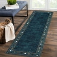 thumbnail image 1 of Tzou Elegant Geometric Border Runner Rugs 2x6, Super Soft Washable Carpet for Kitchen Entryway, Low Pile, Ink Blue, 1 of 7