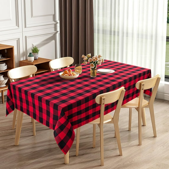 Tzou Farmhouse Buffalo Plaid Round Tablecloth, Wrinkle Resistant Washable Yarn Dyed Fabric Table Covers for Dining Room Party Outdoor Picnic