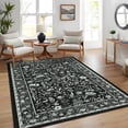 thumbnail image 1 of Tzou Floral Washable Area Rugs for Living Room, 5x7ft Vintage Non-Slip Boho Carpet, Soft Stain-Resistant Indoor Rug for Bedroom, Office(Black), 1 of 8