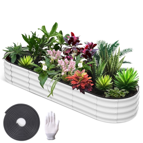 Tzou Galvanized Raised Garden Bed Kit - 0.5mm Steel Oval Planter Boxes, Frost/UV-Resistant, Tool-Free Assembly