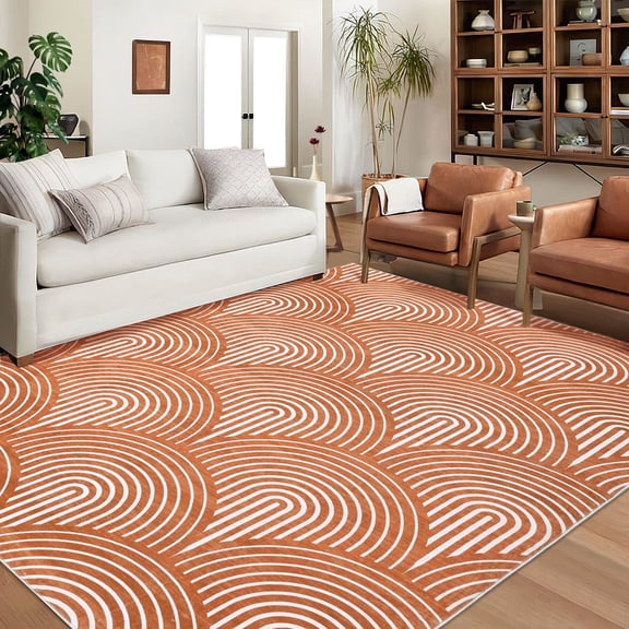 Tzou Geometric Modern Area Rug 9' x 6', Contemporary Lines Living Room Carpet Non-Slip for Office Bedroom Dining Room(Orange)