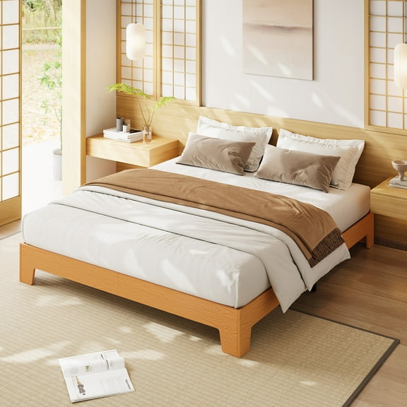Tzou King Size Wooden Platform Bed Frame - No Box Spring, Wooden Slats, 10.24" Height, Easy Assembly